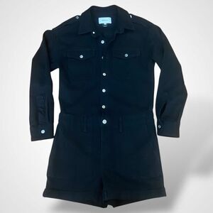 Current Elliott Denim Women Shortall Romper Size M (CE1) Black Cotton Button Fly